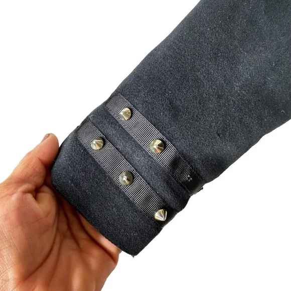 Zara Velvet Like Moto Bomber Collarless Jacket w/ Gold Zipper & Stud Detail sz M - Picture 6 of 16